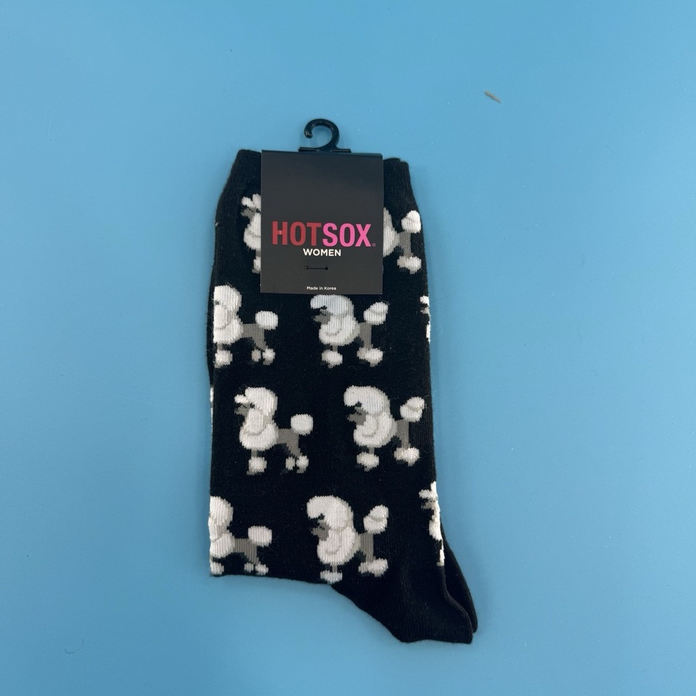 Hot Sox Women Poodle Dog Crew Socks Black Size 9–11 New